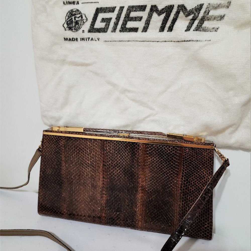 Mint - Signed Linea Giemme Vintage Snake Skin Clutch Purse Handbag